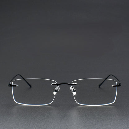 Slim Rectangle Rimless Glasses | Ultra-Light Pure Titanium Gold Prescription Frame for Men & Women 52023