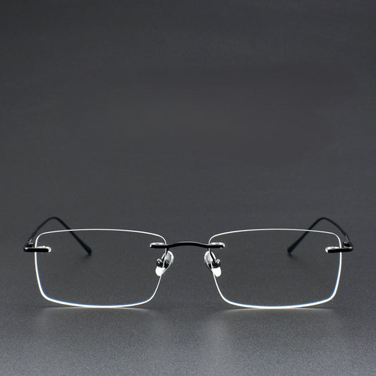Slim Rectangle Rimless Glasses | Ultra-Light Pure Titanium Gold Prescription Frame for Men & Women 52023