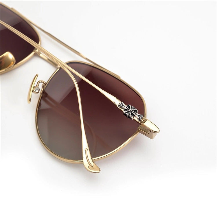 Chrome Hearts-Style Pure Titanium Aviator Glasses & Sunglasses 57mm Ultra-Light Navigator Frame with Cross Temples CH5200