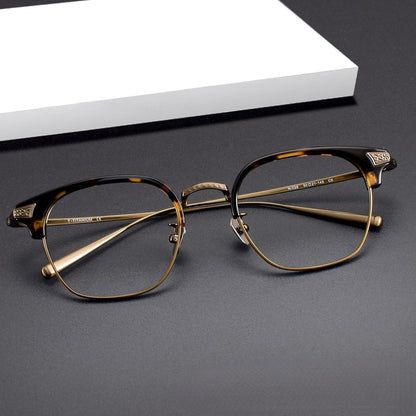 Naito Kumahachi Inspired Pure Titanium Browline Glasses with Acetate Top Frame – Vintage Retro Eyewear N028