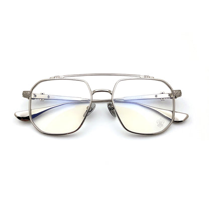 Chrome Hearts-Style Gothic Metal Aviator Glasses 54mm Double Bridge Square Frame with Fleur-de-Lis & Dagger Details CH8034