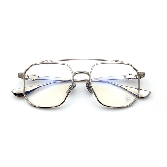 Chrome Hearts-Style Gothic Metal Aviator Glasses 54mm Double Bridge Square Frame with Fleur-de-Lis & Dagger Details CH8034