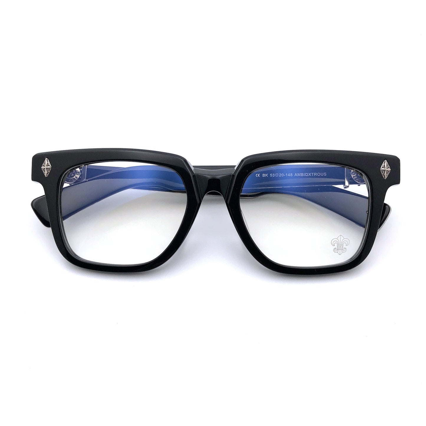 Chrome Hearts-Style Oversized Square Acetate Eyeglasses – Designer Full Rim Gothic Cross Optical Frame AMBIDXTROUS