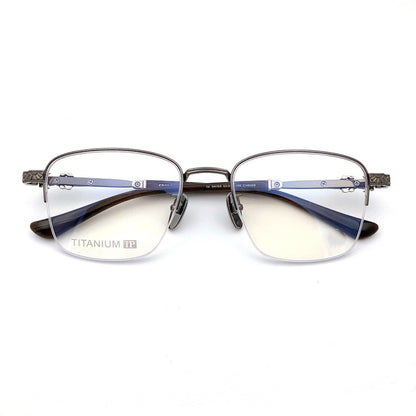 Gothic Titanium Semi-Rimless Square Glasses for Men & Women – CH8088