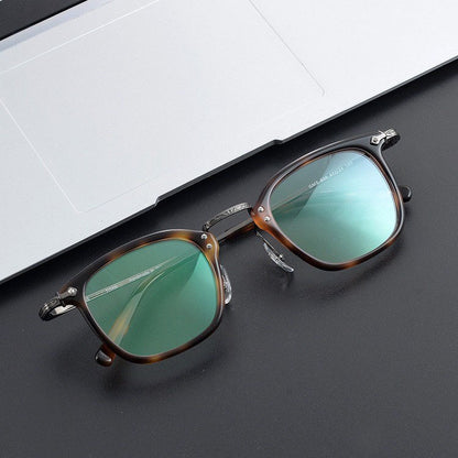 Japanese Designer Small Square Acetate Eyeglasses with Titanium Hinges | Vintage Full Rim Optical Frame EO-806