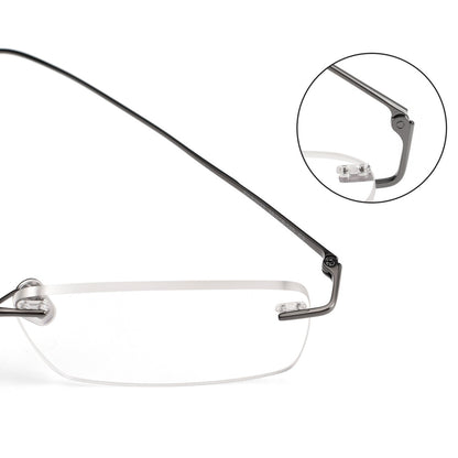 Slim Rectangle Rimless Glasses | Ultra-Light Pure Titanium Gold Prescription Frame for Men & Women 52023