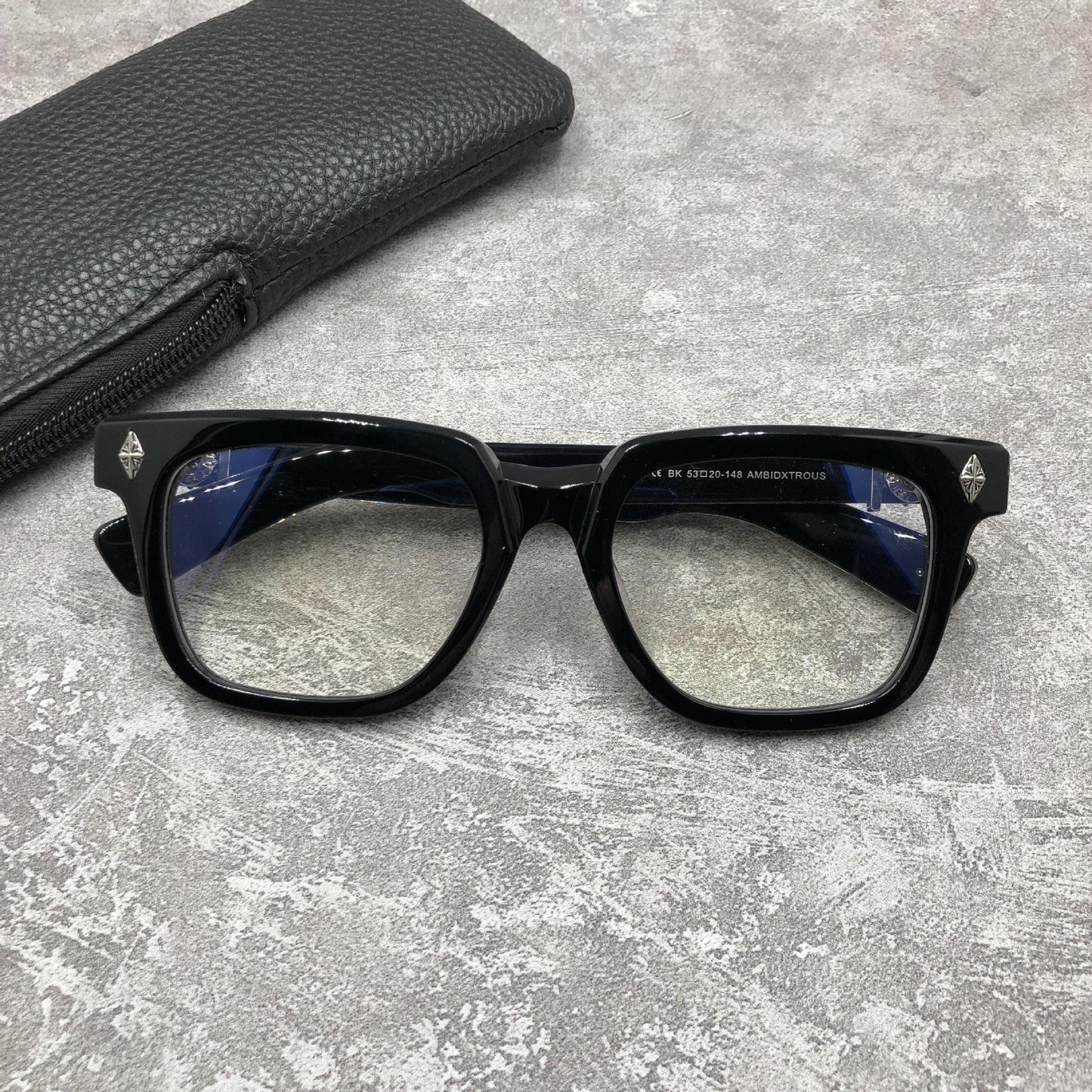 Chrome Hearts-Style Oversized Square Acetate Eyeglasses – Designer Full Rim Gothic Cross Optical Frame AMBIDXTROUS