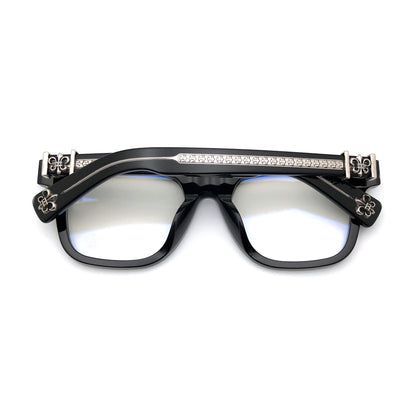 Chrome Hearts-Style Oversized Square Acetate Eyeglasses – Designer Full Rim Gothic Cross Optical Frame AMBIDXTROUS