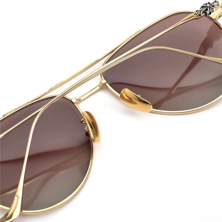 Chrome Hearts-Style Pure Titanium Aviator Glasses & Sunglasses 57mm Ultra-Light Navigator Frame with Cross Temples CH5200