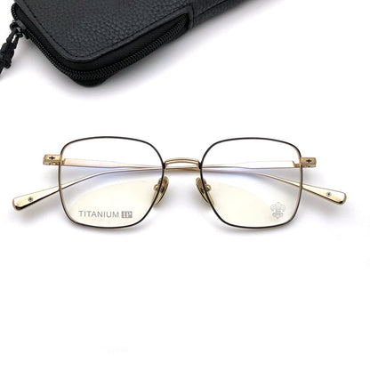 Gothic Titanium Square Glasses with Cross-Engraved Temples & Vintage Details – CH8018