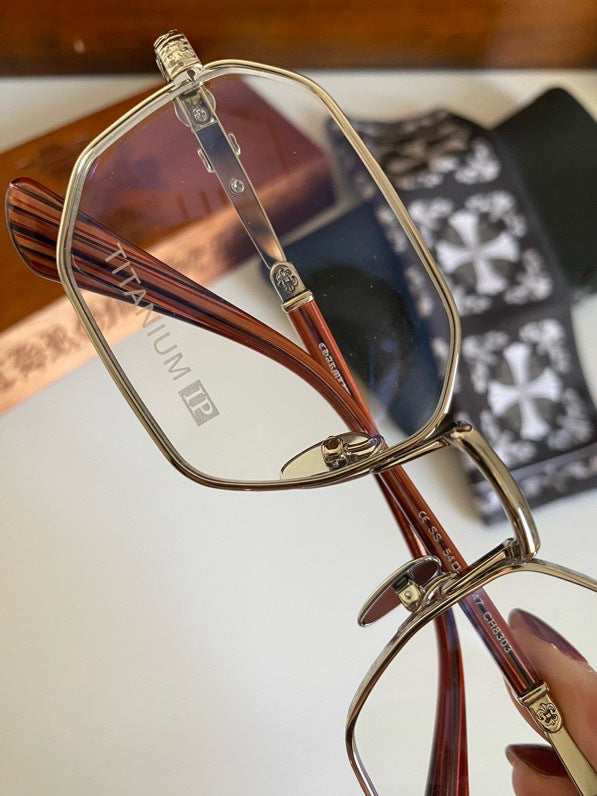 Chrome Hearts-Style Full Rim Titanium Glasses Polygon Eyeglasses Lightweight Designer Optical Frame Prescription Glasses CH8303