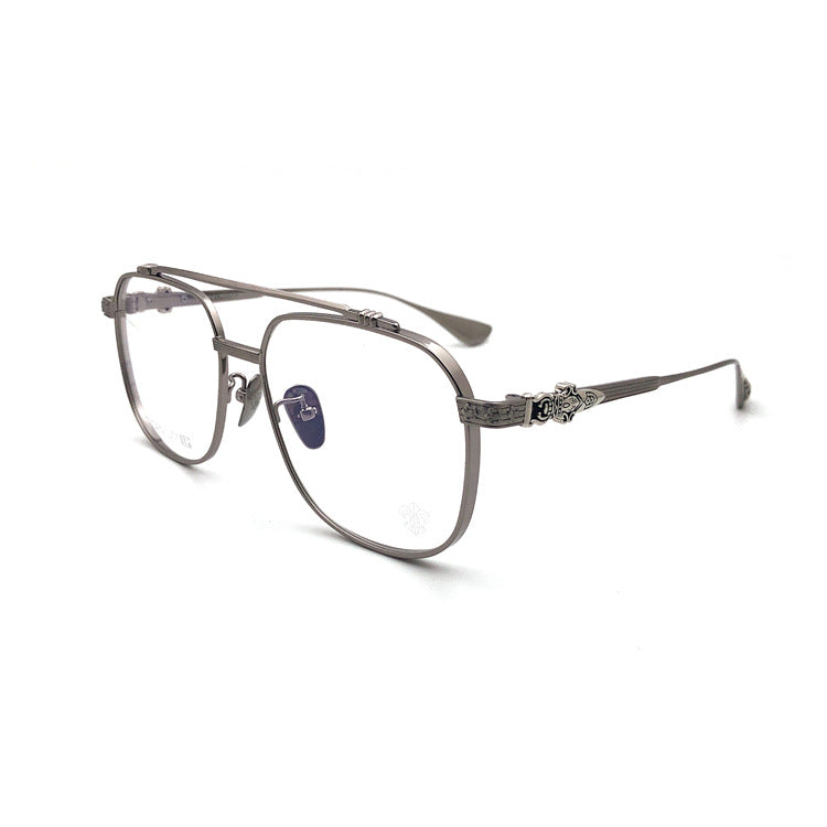 Chrome Hearts-Style Pure Titanium Aviator Glasses 54mm Double Bridge Navigator Frame with Fleur-de-Lis & Dagger Details CH8032