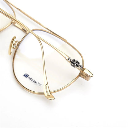 Chrome Hearts-Style Pure Titanium Aviator Glasses & Sunglasses 57mm Ultra-Light Navigator Frame with Cross Temples CH5200