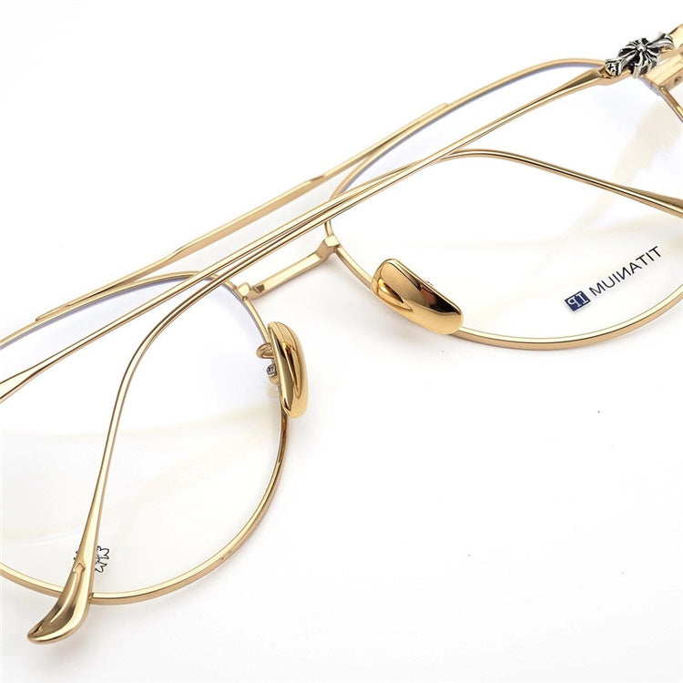 Chrome Hearts-Style Pure Titanium Aviator Glasses & Sunglasses 57mm Ultra-Light Navigator Frame with Cross Temples CH5200
