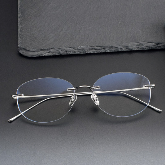 Minimalist Oval Rimless Glasses | Ultra-Light Pure Titanium Silver Optical Frame for Men & Women 52024