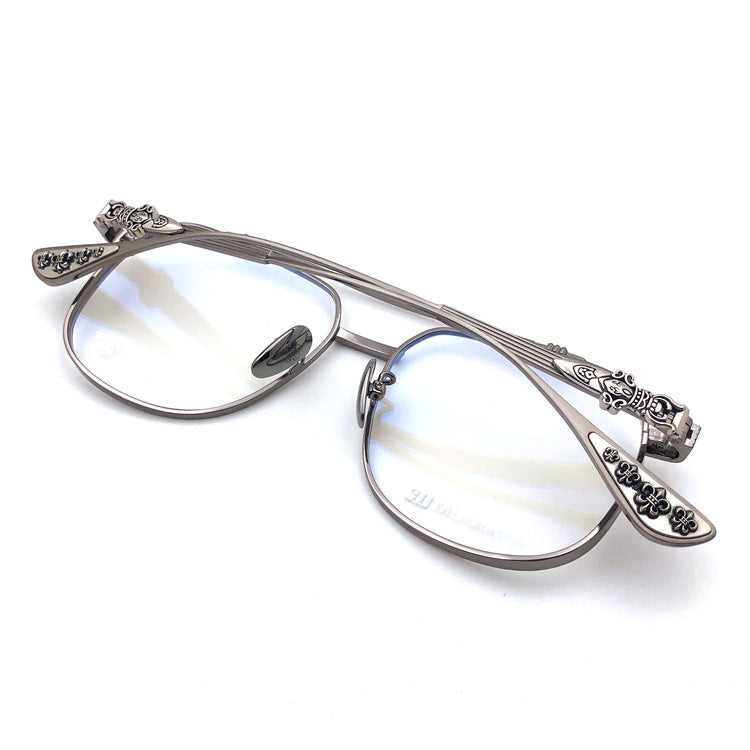 Chrome Hearts-Style Pure Titanium Aviator Glasses 54mm Double Bridge Navigator Frame with Fleur-de-Lis & Dagger Details CH8032