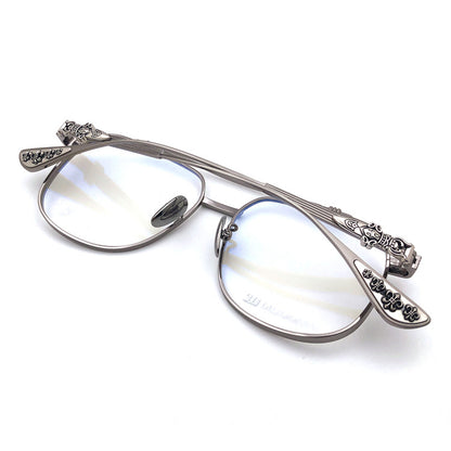 Chrome Hearts-Style Pure Titanium Aviator Glasses 54mm Double Bridge Navigator Frame with Fleur-de-Lis & Dagger Details CH8032