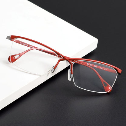 ZY-222 Okuyama Same Style Titanium Semi-Rimless Glasses – Lightweight Business Eyewear with Hollow Design, Half Frame Prescription Ready