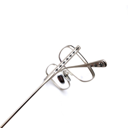 Gothic Titanium Square Glasses with Cross-Engraved Temples & Vintage Details – CH8018