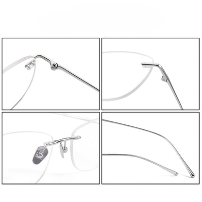 Women's Rimless Cat Eye Glasses | Ultra-Light Pure Titanium Minimalist Prescription Frame ZY52018