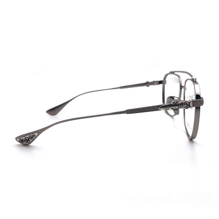 Chrome Hearts-Style Pure Titanium Aviator Glasses 54mm Double Bridge Navigator Frame with Fleur-de-Lis & Dagger Details CH8032