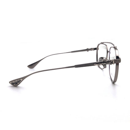 Chrome Hearts-Style Pure Titanium Aviator Glasses 54mm Double Bridge Navigator Frame with Fleur-de-Lis & Dagger Details CH8032
