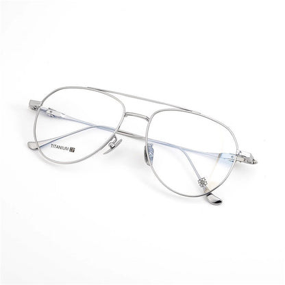 Chrome Hearts-Style Pure Titanium Aviator Glasses & Sunglasses 57mm Ultra-Light Navigator Frame with Cross Temples CH5200