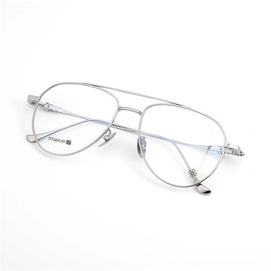Chrome Hearts-Style Pure Titanium Aviator Glasses & Sunglasses 57mm Ultra-Light Navigator Frame with Cross Temples CH5200