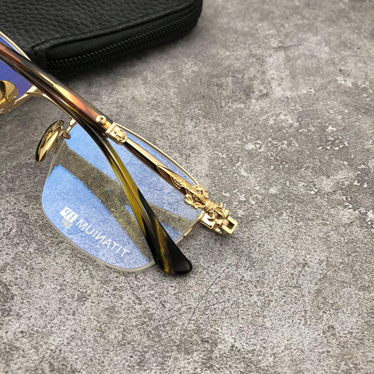 Gothic Titanium Semi-Rimless Square Glasses for Men & Women – CH8088