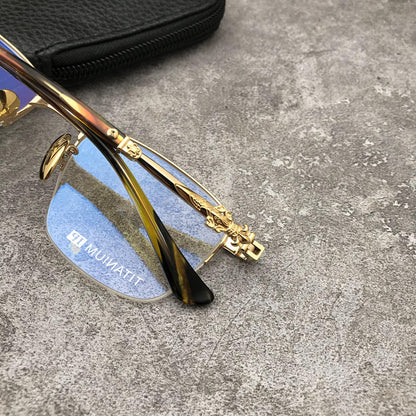 Gothic Titanium Semi-Rimless Square Glasses for Men & Women – CH8088