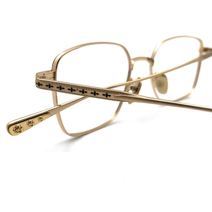 Gothic Titanium Square Glasses with Cross-Engraved Temples & Vintage Details – CH8018