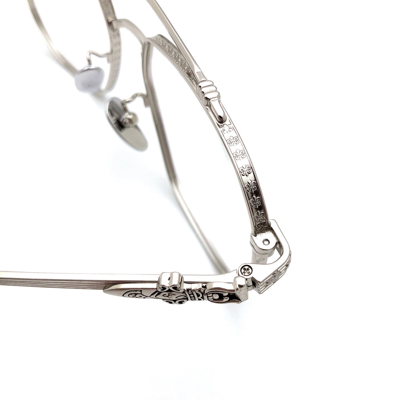 Chrome Hearts-Style Gothic Metal Aviator Glasses 54mm Double Bridge Square Frame with Fleur-de-Lis & Dagger Details CH8034