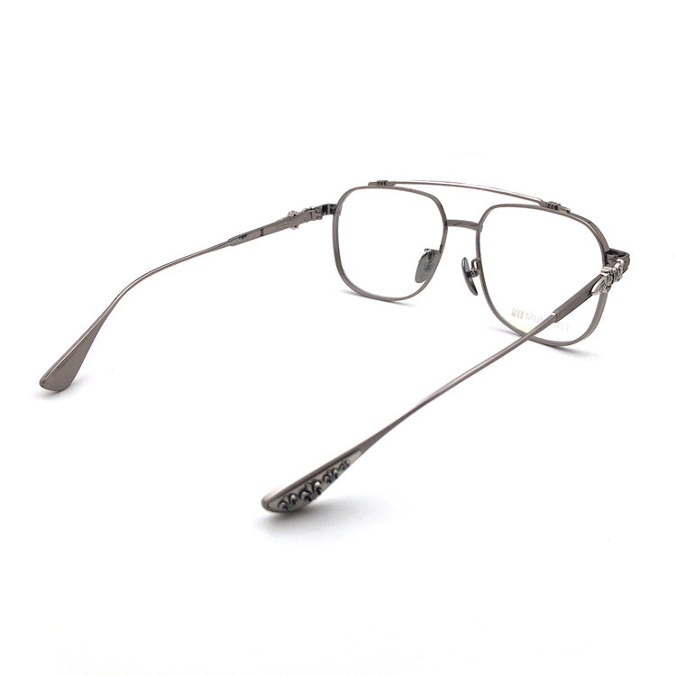 Chrome Hearts-Style Pure Titanium Aviator Glasses 54mm Double Bridge Navigator Frame with Fleur-de-Lis & Dagger Details CH8032