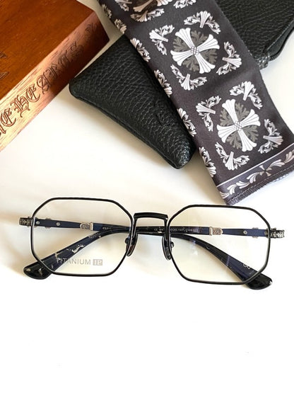 Chrome Hearts-Style Full Rim Titanium Glasses Polygon Eyeglasses Lightweight Designer Optical Frame Prescription Glasses CH8303