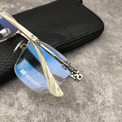 Gothic Titanium Semi-Rimless Square Glasses for Men & Women – CH8088