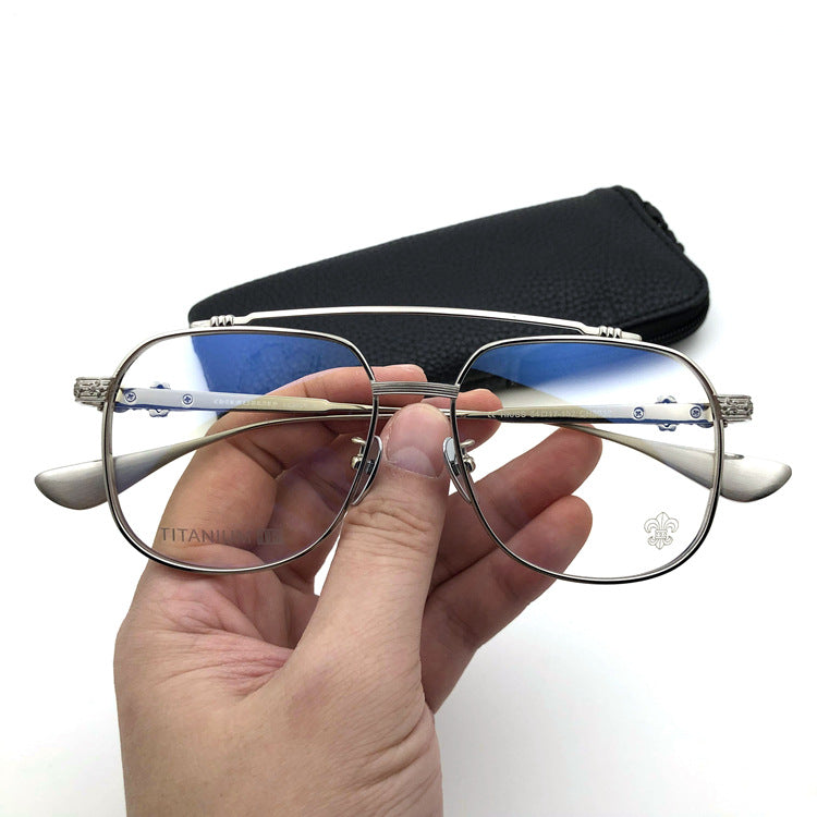 Chrome Hearts-Style Pure Titanium Aviator Glasses 54mm Double Bridge Navigator Frame with Fleur-de-Lis & Dagger Details CH8032