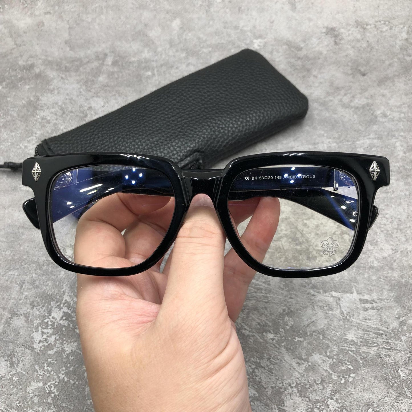 Chrome Hearts-Style Oversized Square Acetate Eyeglasses – Designer Full Rim Gothic Cross Optical Frame AMBIDXTROUS