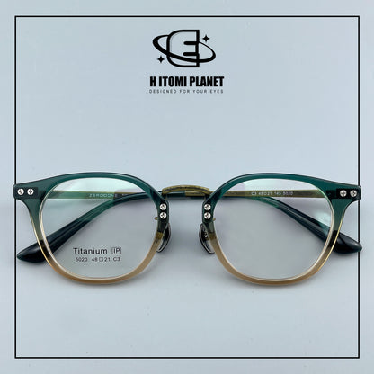 Vintage Small Frame Acetate Glasses with Titanium Temples | Retro Round Optical Eyeglass Frame for High Prescription EO-5020