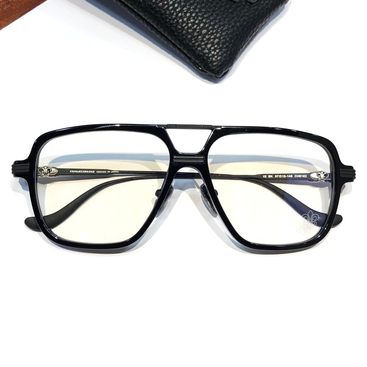 Chrome Hearts-Style Square Aviator Acetate Glasses 57mm Double Bridge Navigator Optical Frame CH8182