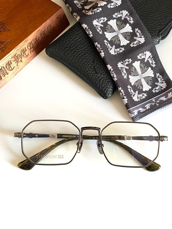 Chrome Hearts-Style Full Rim Titanium Glasses Polygon Eyeglasses Lightweight Designer Optical Frame Prescription Glasses CH8303