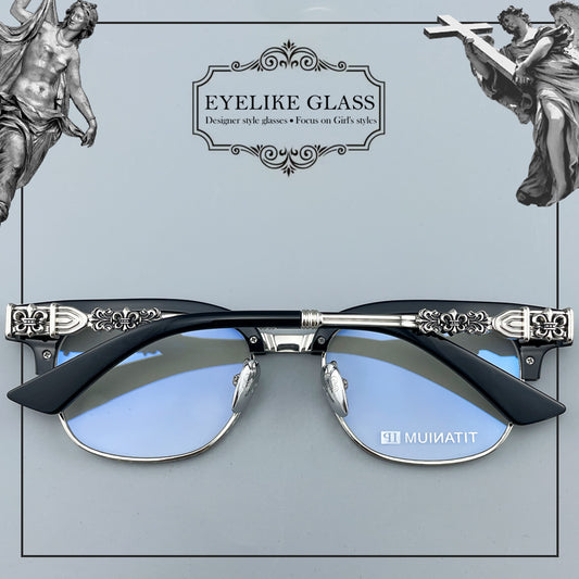 Limited Edition Handcrafted Browline Eyeglass Frame | Gothic Carved Acetate – CH8224