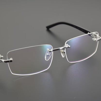 Cartier-Style Pure Titanium Rimless Glasses with Acetate Temples Business Prescription Optical Frame – CT0287O