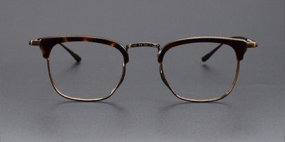 KameManNen Style KMN-1112 Browline Titanium Eyeglasses | Japanese Minimalist Pure Titanium Frame with Acetate Rim | Lightweight Square Full-Rim Glasses for High Prescription