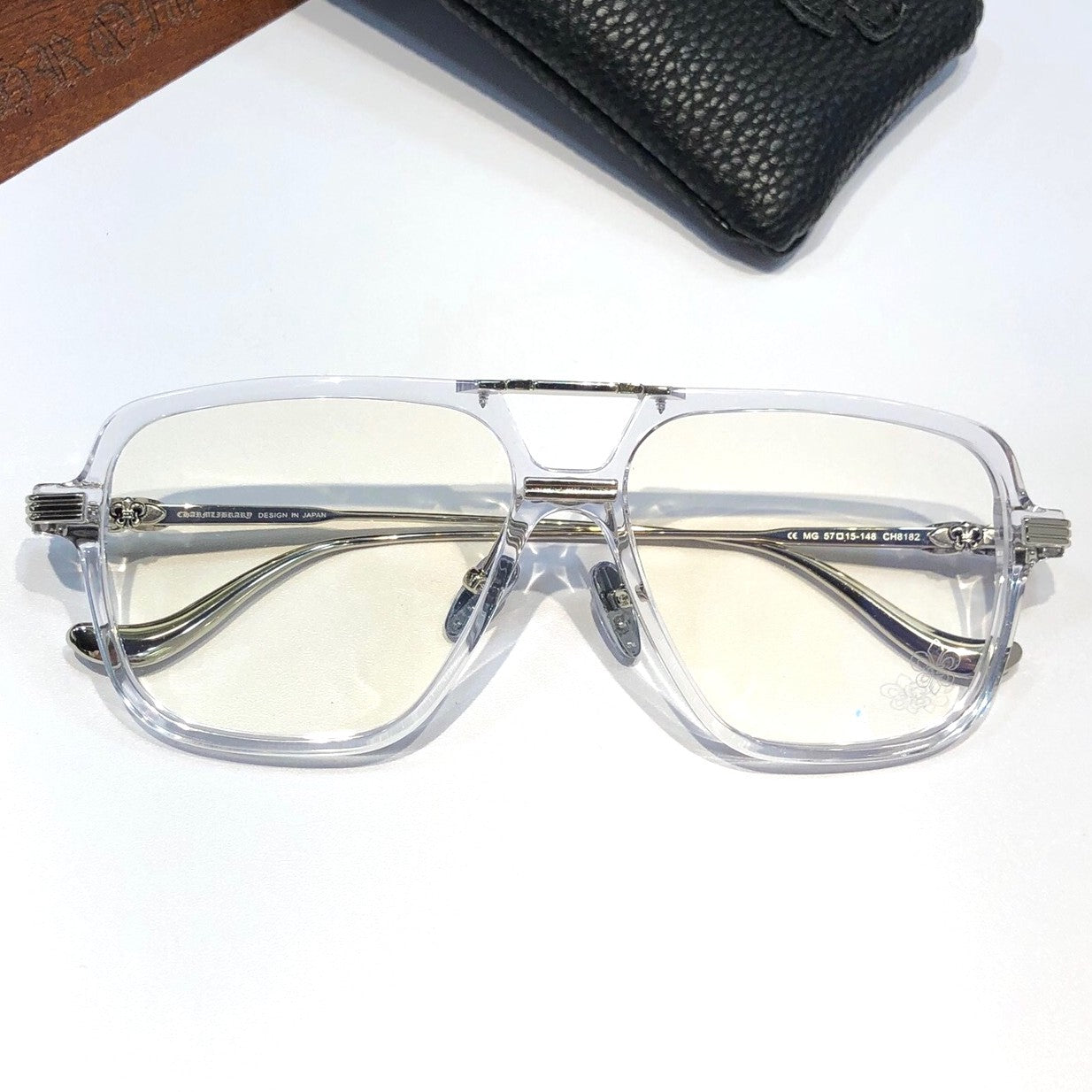 Chrome Hearts-Style Square Aviator Acetate Glasses 57mm Double Bridge Navigator Optical Frame CH8182