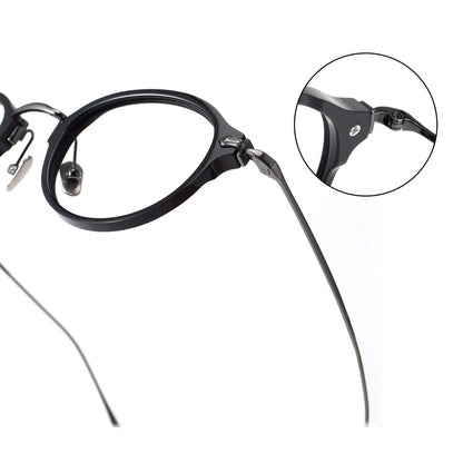 KameManNen Style KMN182 Round Titanium Eyeglasses | Japanese Retro Small Frame Acetate & Pure Titanium Glasses | High Prescription Full Rim Eyewear for Men & Women