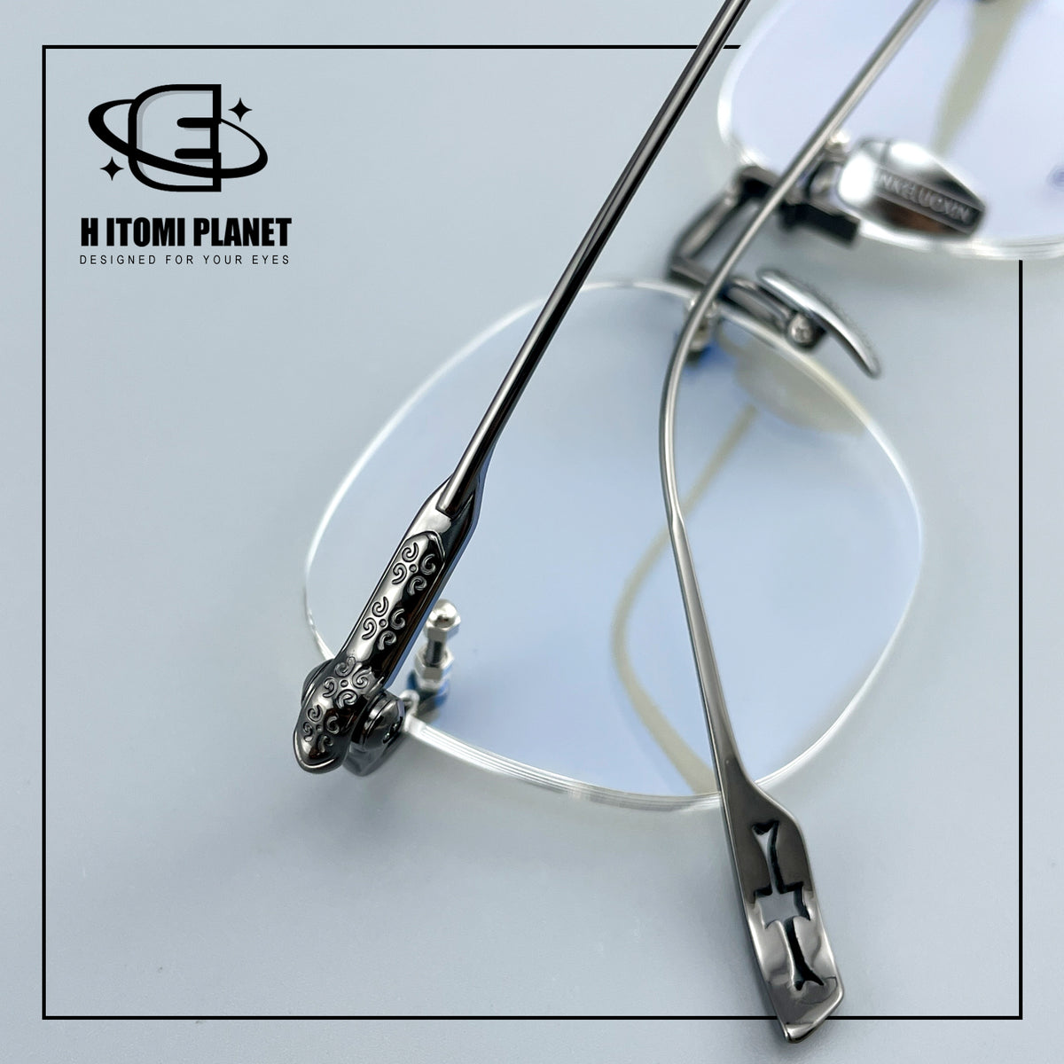 Pure Titanium Gothic Rectangular Glasses with Cross-Detail Temples – EO-896
