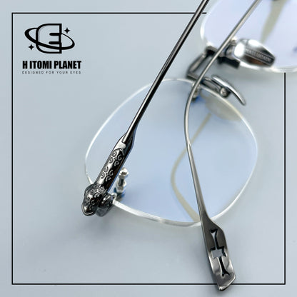 Pure Titanium Gothic Rectangular Glasses with Cross-Detail Temples – EO-896