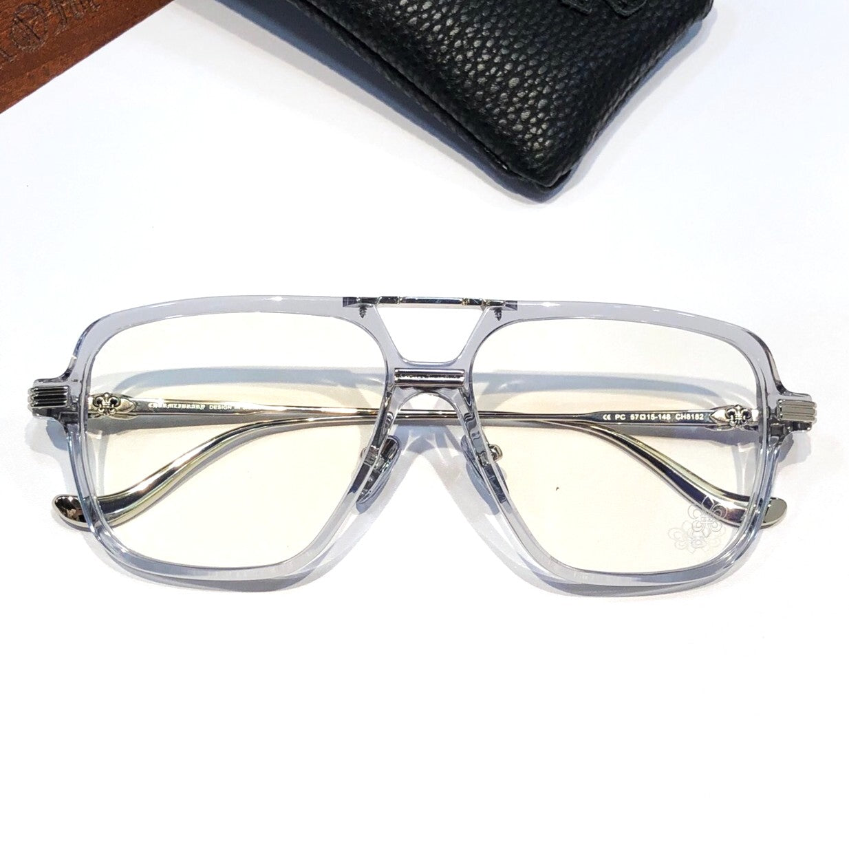 Chrome Hearts-Style Square Aviator Acetate Glasses 57mm Double Bridge Navigator Optical Frame CH8182