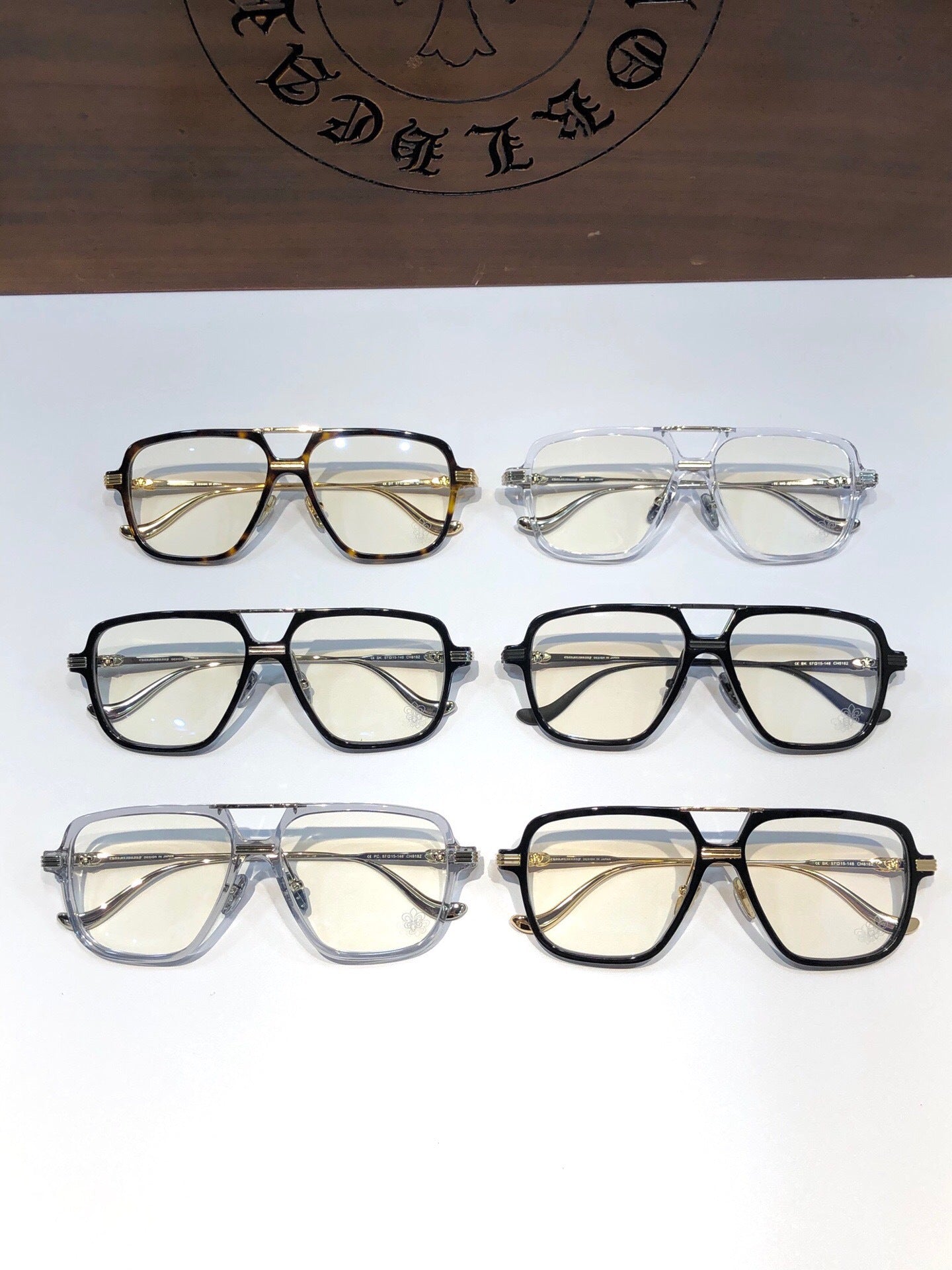 Chrome Hearts-Style Square Aviator Acetate Glasses 57mm Double Bridge Navigator Optical Frame CH8182