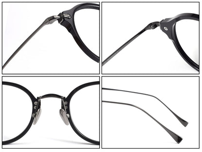 KameManNen Style KMN182 Round Titanium Eyeglasses | Japanese Retro Small Frame Acetate & Pure Titanium Glasses | High Prescription Full Rim Eyewear for Men & Women